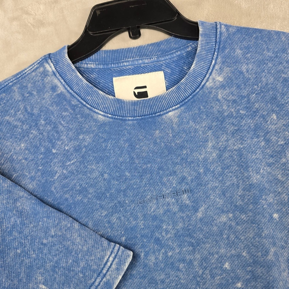 G-Star Raw Short Sleeve Sweatshirt‎ Mens Medium Blue Acid Wash Distressed Logo